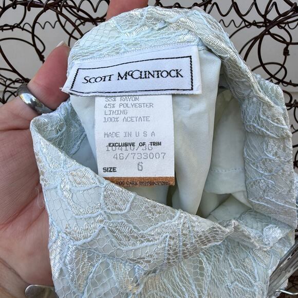 Vintage 80s SCOTT MCCLINTOCK Ice Blue Lace 2 Piece Suit Skirt Jacket Size 6 - Picture 13 of 16